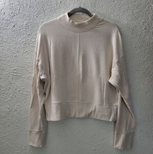 Fabletics Sz M Cream Ana Mock Neck Sweatshirt Long Sleeve Stretch Soft Shirt